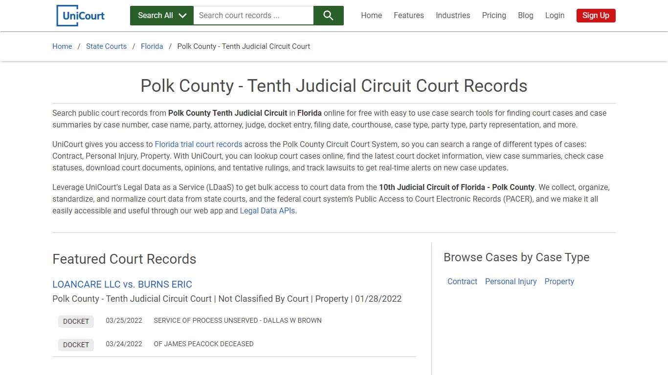 Polk County - Tenth Judicial Circuit Court Records | Florida | UniCourt